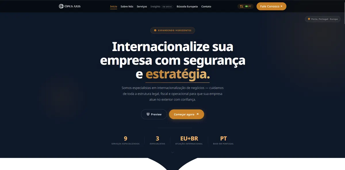 Página inicial do site Opus Axis